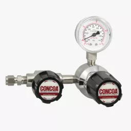 Three-port, stainless steel barstock, point-of-use regulator for high purity gas applications
