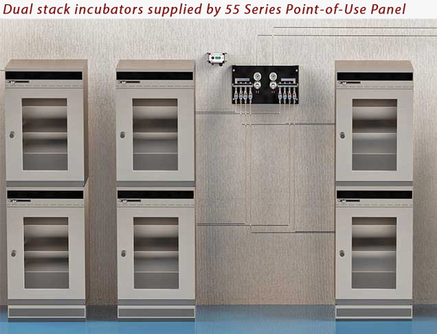 Dual stack incubators supplied by 55 Series POU panel