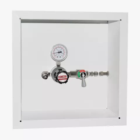 Recessed wall or ceiling enclosure with high purity pressure regulator for laboratory applications