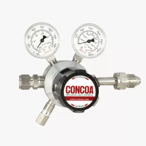 Six-port, stainless steel barstock, high flow manifold regulator for high purity inert gas applications