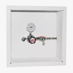 Recessed wall or ceiling enclosure with high purity pressure regulator for laboratory applications