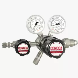 Six-port, stainless steel barstock, dual stage cylinder regulator for ultra-high purity gas applications